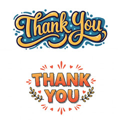 Two Thank You messages with different styles, one blue and gold, and the other orange