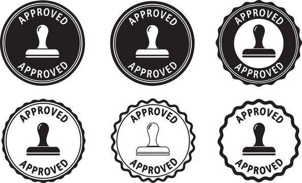 Approved stamps with rubber stamp design seal circular, approved, stamp, rubber stamp, seal, circular, graphic, design, black and white, official, document, confirmation, endorsement, validation, cert
