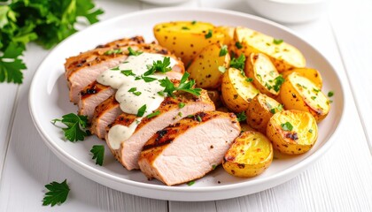 Grilled Chicken Breast with Roasted Potatoes: A Creamy, Rustic Dish