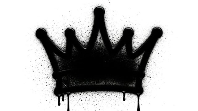 A black spraypainted crown with drips isolated on a white background
