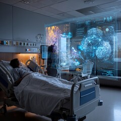 Nanobots displayed in futuristic hospital room