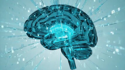 Light blue crystal brain receiving and processing vast amounts of data through advanced, futuristic connections within a cutting-edge technological and scientific environment - Powered by Adobe