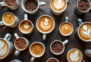 Aerial view of various types of coffee cups