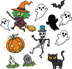 Funny Halloween character doodles vector, Adobe Illustrator Artwork