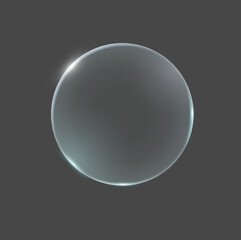 Spherical transparent bubble with gentle light reflections on a dark background. Minimalist and elegant composition perfect for design projects and creative visuals.