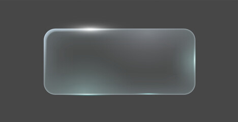 Sleek glass button icon with rounded corners. Transparent and reflective. Set against a dark background. Ideal for modern user interfaces and digital designs.