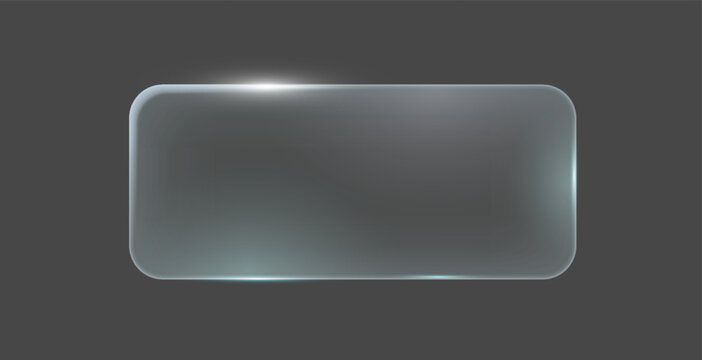 Sleek glass button icon with rounded corners. Transparent and reflective. Set against a dark background. Ideal for modern user interfaces and digital designs.