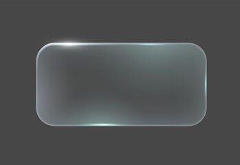 Glossy rectangular glass button with rounded corners on dark background. Sleek, minimalist design with subtle reflections, suitable for modern interfaces and tech designs.