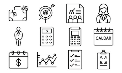 Business and Office Line Icon Bundle – Minimalist Professional Icons for Finance, HR, Accounting, Planning, Reports, Meetings, and Management UI Design
