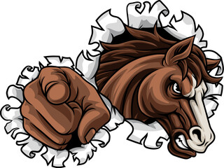 Horse mustang bronco stallion angry mean tough sports team mascot cartoon character design.