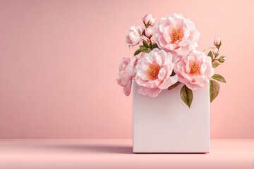 Fototapeta premium Pink roses in a modern box.