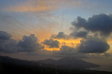Sunset over Dominica, an inflight, aerial, photograph, Caribbean, West Indies.