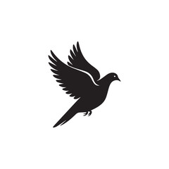 Silhouette of a black dove in flight