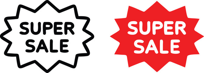 Super Sale Starburst Labels in Red and Black for Retail and Marketing Promotions