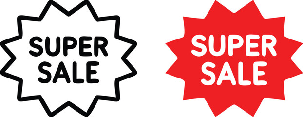 Super Sale Starburst Icons in Red and Black for Advertising and Store Promotions