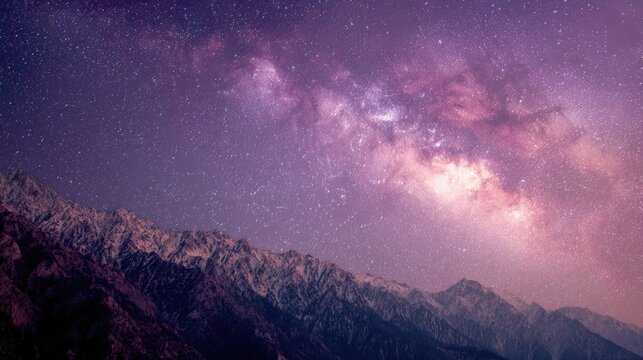Majestic mountains under a vibrant night sky.