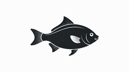 Minimalist black and white flat design illustration of a single fish