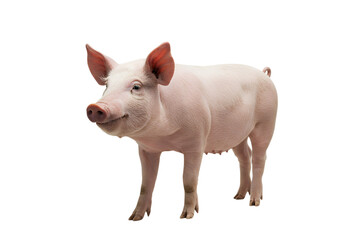 Fototapeta premium Happy Young Piglet, Studio Shot, White Background, Farm Animal, Agriculture, Livestock, Pork Industry, Cute, Friendly, Healthy, Domesticated, Isolated, Clean, High-Resolution Image.