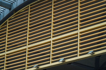 Abstract architecture featuring parallel beams, ideal for conveying symmetry, order, and urban design. The composition creates a sense of depth and can represent various abstract concepts.