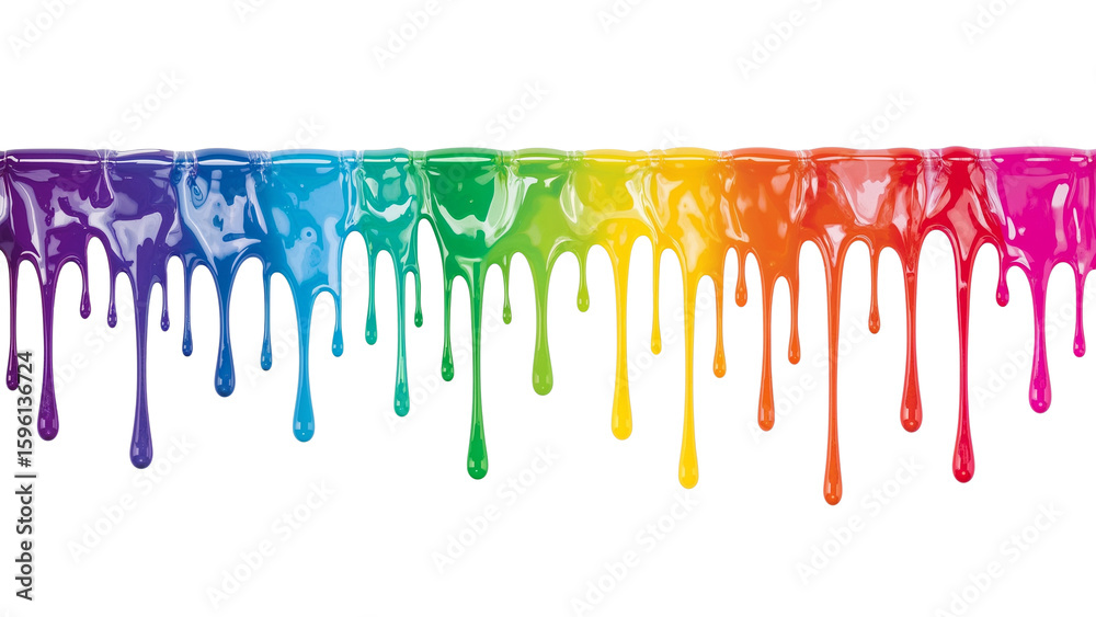 Wall mural vibrant fluidity paint splash with a spectrum of color drips on a plain backdrop