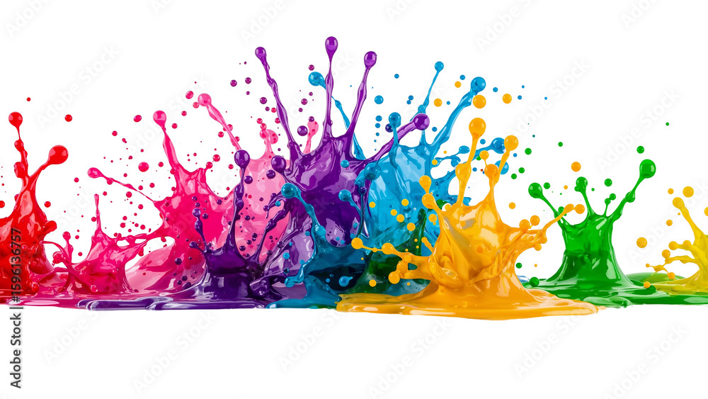 Wall mural vibrant paint bursts create a dynamic and colorful spectacle against an isolated transparent setting