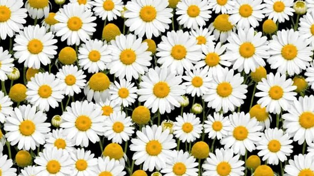 Daisies with yellow centers  white petals are clustered against a dark background Some buds are still closed