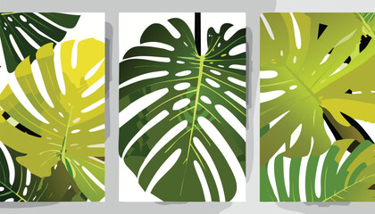 Abstract Watercolor Botanical Monstera Leaves Collection Wall printed 