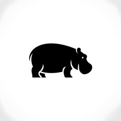 Fototapeta premium Silhouette illustration of a hippo in black color with white background