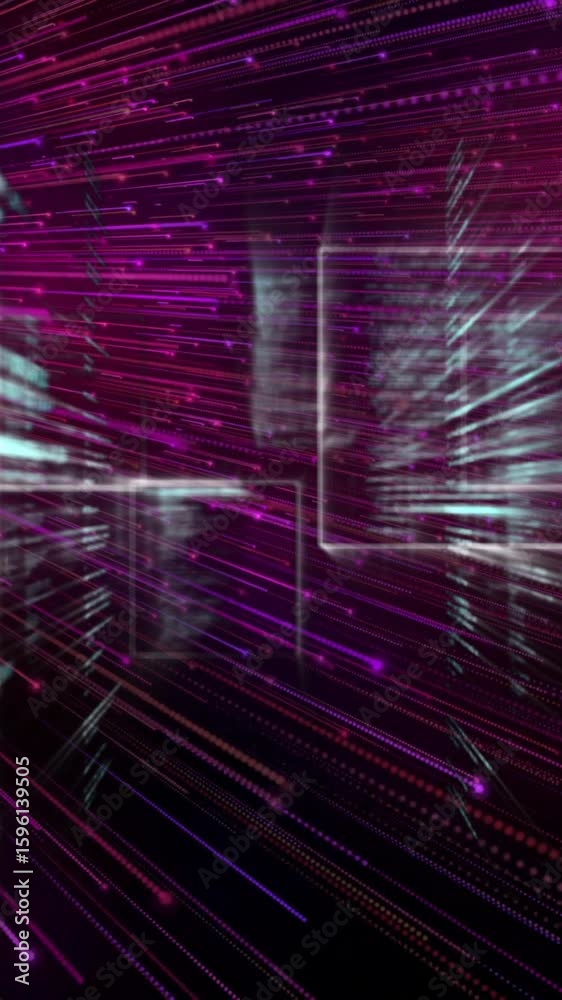 Poster animation with glowing digital data streams creating dynamic visual effect