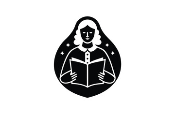 Stylized Woman Reading Book in Black and White Illustration