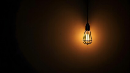 A vintage edison bulb illuminates a dark wall with its warm glow