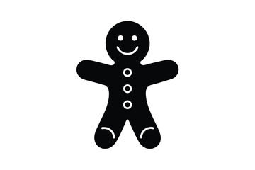 Simple Black Gingerbread Man Icon on White Background for Christmas Designs