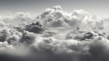 Gray Cloudscape with Puffy Clouds in Overcast Sky in Monochrome Tones