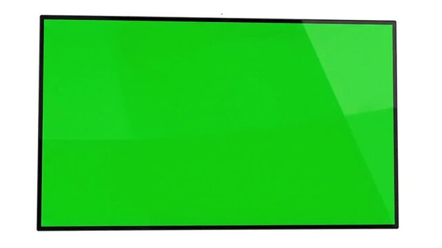 Green screen monitor with a black bezel in a white neutral background