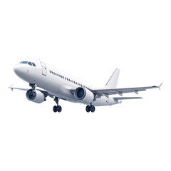 Fototapeta premium White commercial airplane in flight against black background