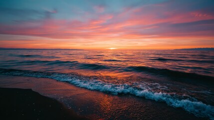 Vibrant Sunset Over Sparkling Ocean Waves
