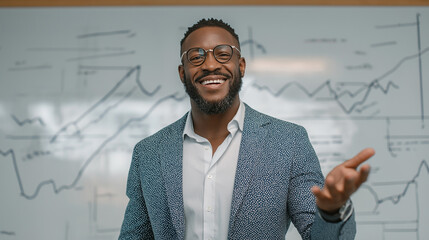 Lifecoachpresentinggrowthstrategiesonwhiteboardwithdiagrams