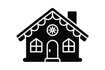 Black and White Gingerbread House Icon Illustration
