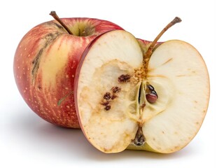 Apple Fruit Infested with Codling Moth Larvae Showing Internal Tunnels