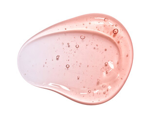 glossy pink serum texture with air bubbles – skincare gel smear isolated for cosmetic product mockup and beauty ingredient concept
