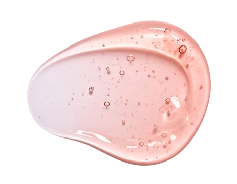 glossy pink serum texture with air bubbles – skincare gel smear isolated for cosmetic product mockup and beauty ingredient concept
