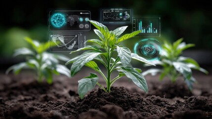 Advanced Plant Monito Technology with Digital Screens Displaying Growth Data and Environmental Analytics in Modern Agriculture