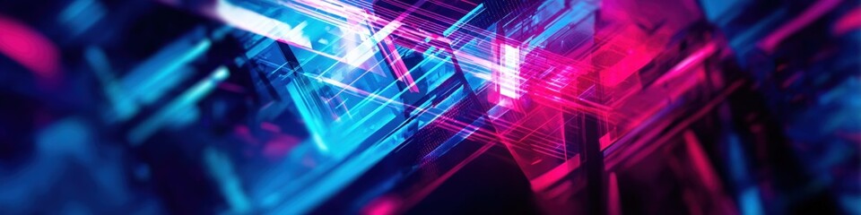 Fototapeta premium Futuristic Abstract Technology Background with Neon Lights and Geometric Lines in Vibrant Blue Pink and Purple Colors for Digital and Cyber Themes