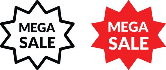 Bold Red Mega Sale Icons with Starburst Design for Marketing and Promotion