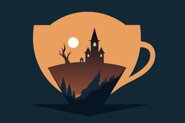 Ghostly Cups on Spooky Table Setting Vector Illustration