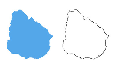 Uruguay Country Map. Blue silhouette and outline isolated on white background	