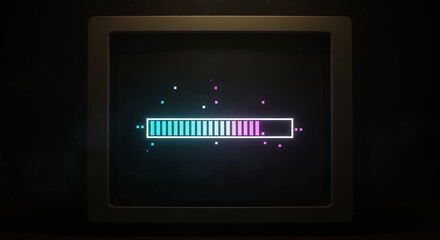 Colorful Progress Bar on Dark Screen with Neon Glow in Retro Style