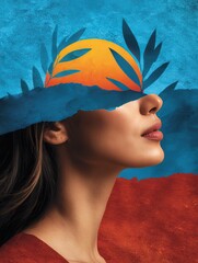 Surreal portrait blending nature woman with vibrant colors