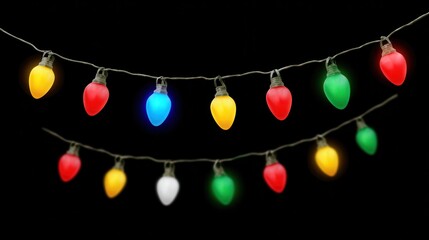 Colorful holiday string lights black background
