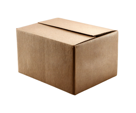 A closed brown cardboard box is isolated on transparent background, ready for shipping, storage, or packaging